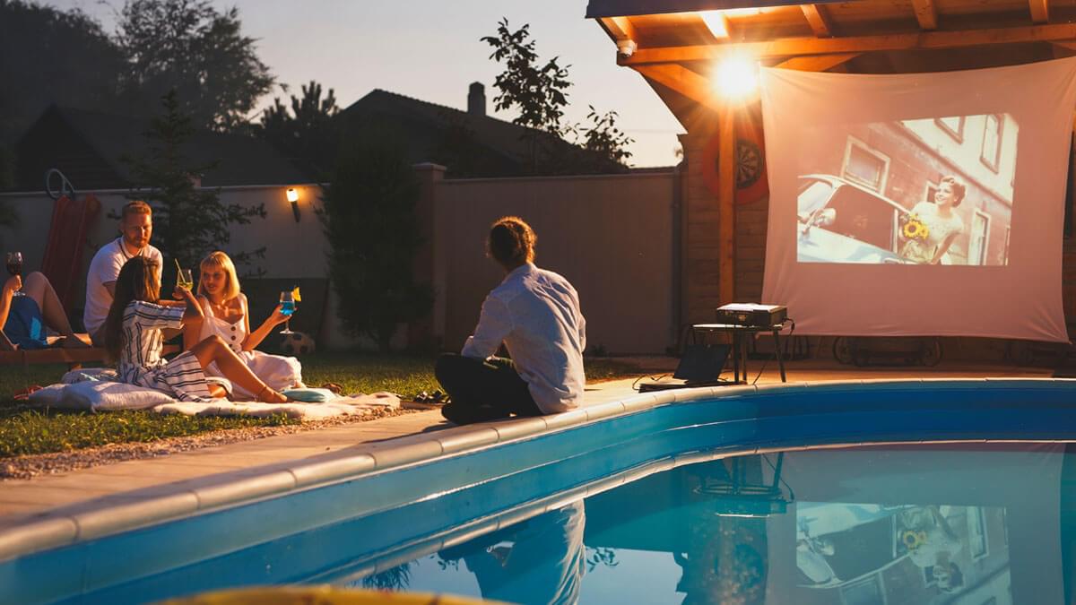 Friends Watching Outdoor Movie